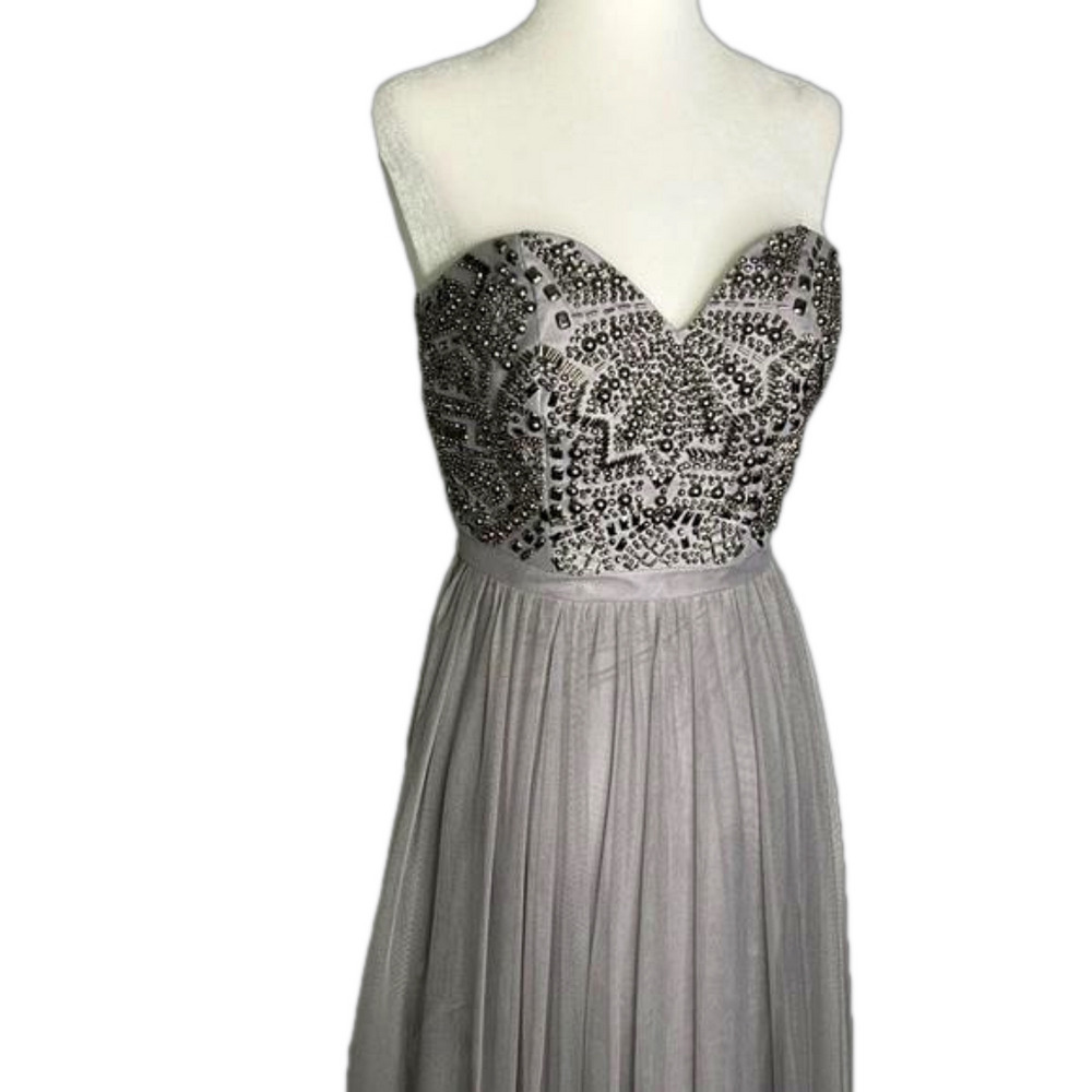 Le Chateau Grey/ Mauve Tulle Beaded Halter (prom) Dress
